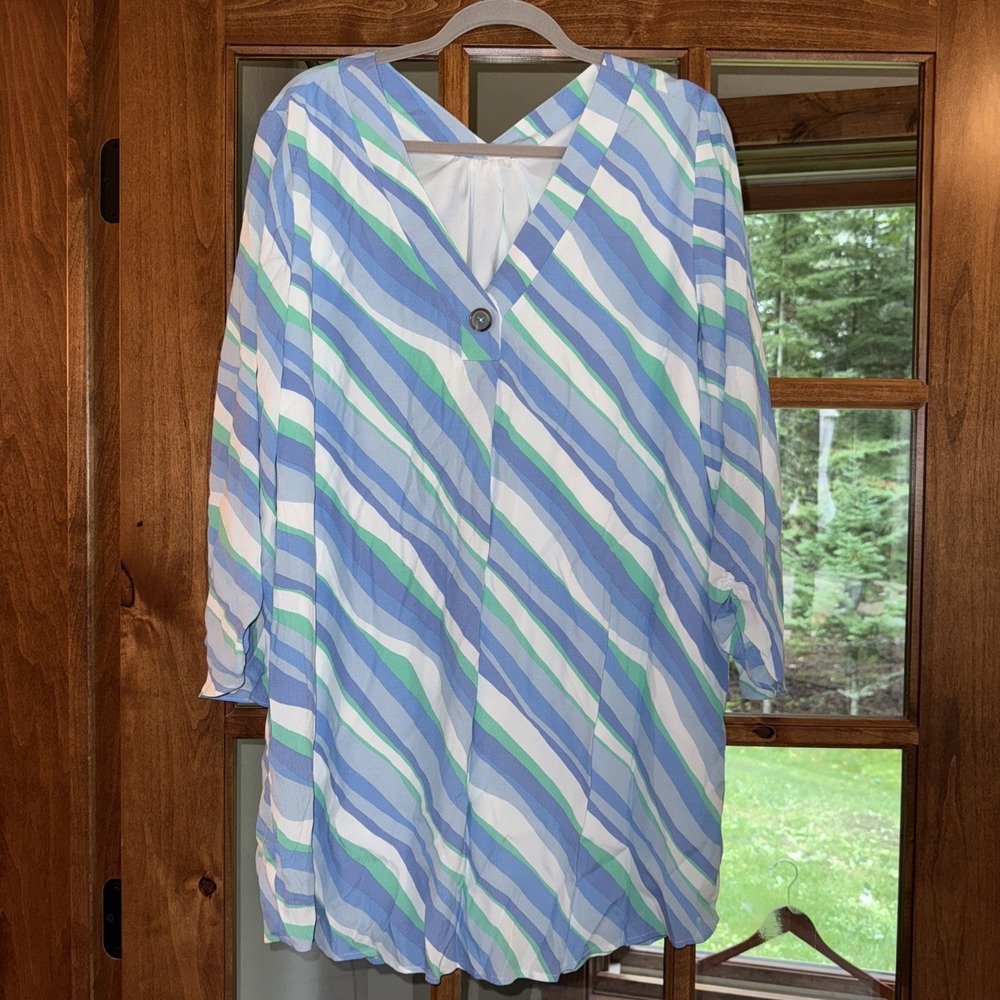 STS Sail to Sable Shift Dress Blue White Waves‎ Nautical V Front Back Size Large